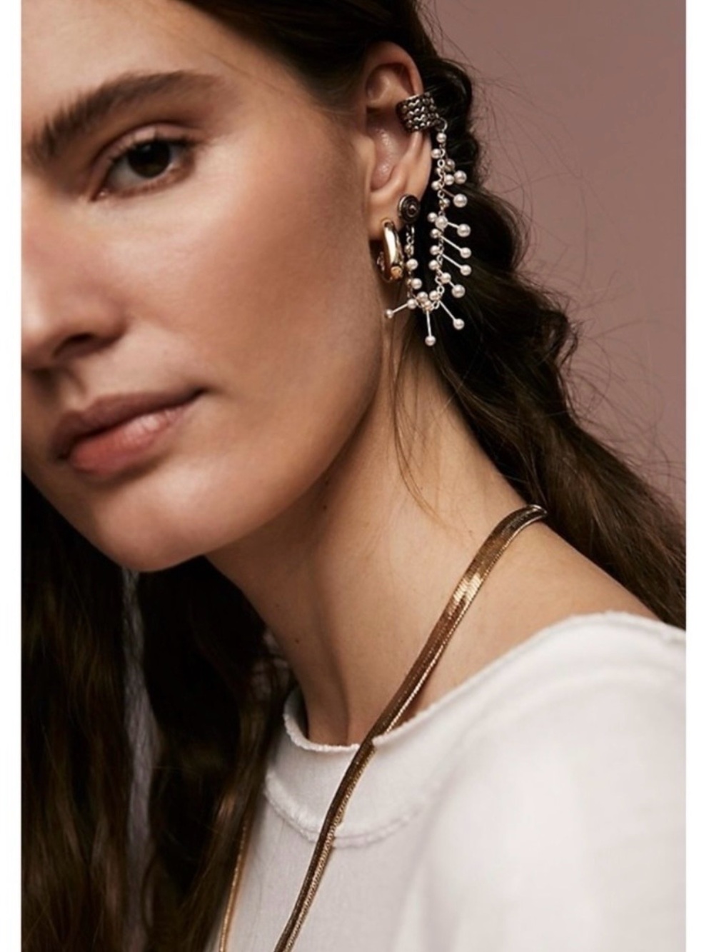 Free People Finders Keepers Ear Cuff in Gold Pearl NWT Dainty Bohemian Festival